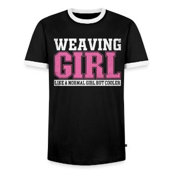 Womens Weaving Girl Like A Normal Girl But Cooler - Men's Ringer Shirt - black/white - Front - AI Model Female 172 light (172cm) & AI Model Male 178 light (178cm)