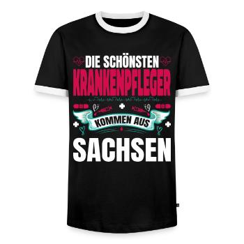 Die Schönsten Krankenpfleger Kommen Aus Sachsen - Männer Kontrast-T-Shirt - Schwarz/Weiß - Vorne - AI Model Female 172 light (172cm) & AI Model Male 178 light (178cm)