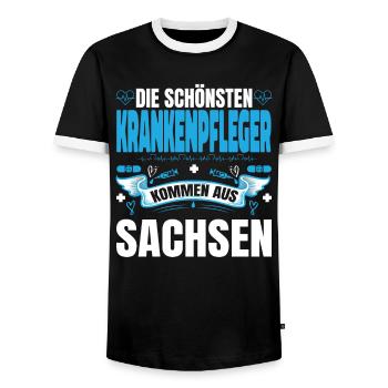 Die Schönsten Krankenpfleger Kommen Aus Sachsen - Männer Kontrast-T-Shirt - Schwarz/Weiß - Vorne - AI Model Female 172 light (172cm) & AI Model Male 178 light (178cm)