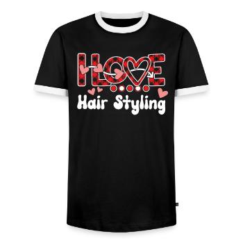 J'aime la coiffure pour les filles - T-shirt contrasté Homme - noir/blanc - Devant - AI Model Female 172 light (172cm) & AI Model Male 178 light (178cm)