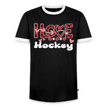 I Love Hockey Girls Hockey - Men's Ringer Shirt - black/white - Front - AI Model Female 172 light (172cm) & AI Model Male 178 light (178cm)