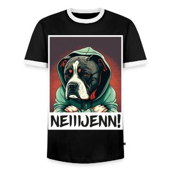 Nein! Hund Bulldogge Morgenmuffel Büro Kollege - Männer Kontrast-T-Shirt - Schwarz/Weiß - Vorne - AI Model Female 172 light (172cm) & AI Model Male 178 light (178cm)