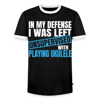In My Defense I Was Left Unsupervised Playing - Men's Ringer Shirt - black/white - Front - AI Model Female 172 light (172cm) & AI Model Male 178 light (178cm)
