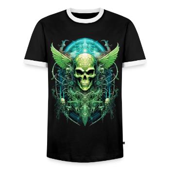 crâne, crâne, squelette, obscurité, sombre - T-shirt contrasté Homme - noir/blanc - Devant - AI Model Female 172 light (172cm) & AI Model Male 178 light (178cm)