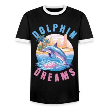 Dauphin Été Soleil Plage Mer Palmiers Vacances - T-shirt contrasté Homme - noir/blanc - Devant - AI Model Female 172 light (172cm) & AI Model Male 178 light (178cm)