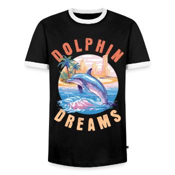 Dauphin Été Soleil Plage Mer Palmiers Vacances - T-shirt contrasté Homme - noir/blanc - Devant - AI Model Female 172 light (172cm) & AI Model Male 178 light (178cm)