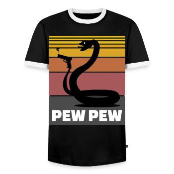 Schlange Pew Pew Geschenk - Männer Kontrast-T-Shirt - Schwarz/Weiß - Vorne - AI Model Female 172 light (172cm) & AI Model Male 178 light (178cm)