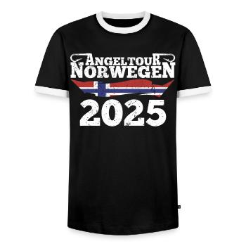 Norvège Pêche 2025 - T-shirt contrasté Homme - noir/blanc - Devant - AI Model Female 172 light (172cm) & AI Model Male 178 light (178cm)