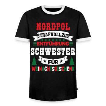 North Pole Penitentiary Sister Christmas - Men's Ringer Shirt - black/white - Front - AI Model Female 172 light (172cm) & AI Model Male 178 light (178cm)