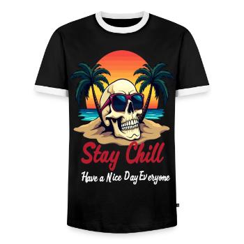 Restez Chill, Crâne Avec Lunettes De Soleil Beach Design - T-shirt contrasté Homme - noir/blanc - Devant - AI Model Female 172 light (172cm) & AI Model Male 178 light (178cm)
