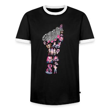 Women's Day Icon Hand - Men's Ringer Shirt - black/white - Front - AI Model Female 172 light (172cm) & AI Model Male 178 light (178cm)