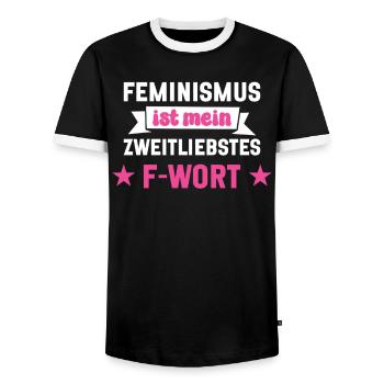 Feminismus Ist Mein Zweitliebstes F Wort - Männer Kontrast-T-Shirt - Schwarz/Weiß - Vorne - AI Model Female 172 light (172cm) & AI Model Male 178 light (178cm)