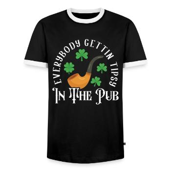 Everybody Gettin Tipsy Patricks Day - Men's Ringer Shirt - black/white - Front - AI Model Female 172 light (172cm) & AI Model Male 178 light (178cm)