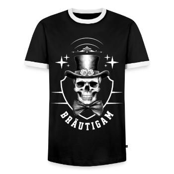 Bachelor Party Groom Skull Bachelor Party - Men's Ringer Shirt - black/white - Front - AI Model Female 172 light (172cm) & AI Model Male 178 light (178cm)