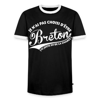 Breton chanceux - T-shirt contrasté Homme - noir/blanc - Devant - AI Model Female 172 light (172cm) & AI Model Male 178 light (178cm)