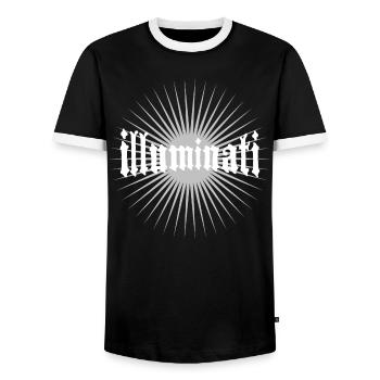 illuminati star fun font secret conspiracy - Men's Ringer Shirt - black/white - Front - AI Model Female 172 light (172cm) & AI Model Male 178 light (178cm)