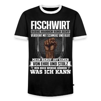 FISCHWIRT - Ehre und Stolz - Männer Kontrast-T-Shirt - Schwarz/Weiß - Vorne - AI Model Female 172 light (172cm) & AI Model Male 178 light (178cm)