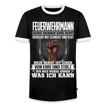 FEUERWEHRMANN - Ehre und Stolz - Männer Kontrast-T-Shirt - Schwarz/Weiß - Vorne - AI Model Female 172 light (172cm) & AI Model Male 178 light (178cm)