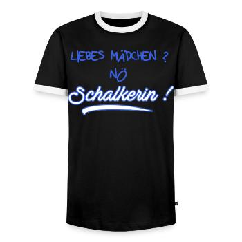Liebes Mädchen? Nö Schalkerin - Schalke Fan - Männer Kontrast-T-Shirt - Schwarz/Weiß - Vorne - AI Model Female 172 light (172cm) & AI Model Male 178 light (178cm)