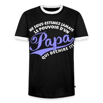 Papa qui déchire bleu - T-shirt contrasté Homme - noir/blanc - Devant - AI Model Female 172 light (172cm) & AI Model Male 178 light (178cm)