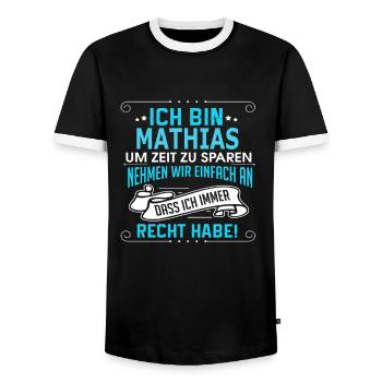 MATHIAS - Männer Kontrast-T-Shirt - Schwarz/Weiß - Vorne - AI Model Female 172 light (172cm) & AI Model Male 178 light (178cm)