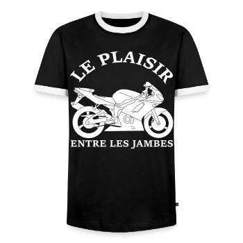 Le plaisir de la moto - T-shirt contrasté Homme - noir/blanc - Devant - AI Model Female 172 light (172cm) & AI Model Male 178 light (178cm)