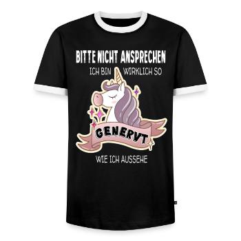 Bitte nicht ansprechen! Ich bin genervt! - Männer Kontrast-T-Shirt - Schwarz/Weiß - Vorne - AI Model Female 172 light (172cm) & AI Model Male 178 light (178cm)