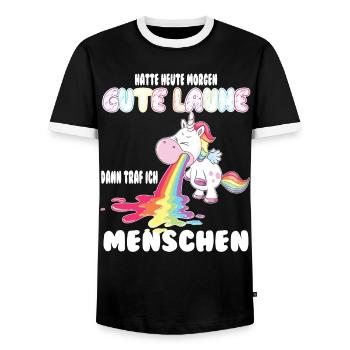 Gute Laune Einhorn Shirt - Männer Kontrast-T-Shirt - Schwarz/Weiß - Vorne - AI Model Female 172 light (172cm) & AI Model Male 178 light (178cm)
