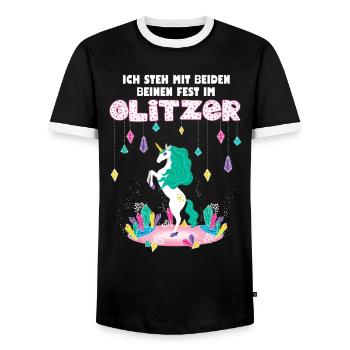 Ich steh mit beiden Beinen fest im Glitzer Einhorn - Männer Kontrast-T-Shirt - Schwarz/Weiß - Vorne - AI Model Female 172 light (172cm) & AI Model Male 178 light (178cm)