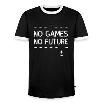 no games no future pixel nerd geek computer pc lol - Men's Ringer Shirt - black/white - Front - AI Model Female 172 light (172cm) & AI Model Male 178 light (178cm)