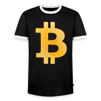 Bitcoin - Men's Ringer Shirt - black/white - Front - AI Model Female 172 light (172cm) & AI Model Male 178 light (178cm)