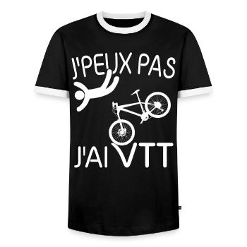 J'PEUX PAS , J'AI VTT - T-shirt contrasté Homme - noir/blanc - Devant - AI Model Female 172 light (172cm) & AI Model Male 178 light (178cm)