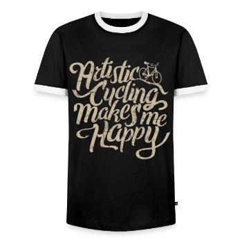 Artistic Cycling, Artistic Cycling, Makes Me Happy - Men's Ringer Shirt - black/white - Front - AI Model Female 172 light (172cm) & AI Model Male 178 light (178cm)