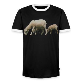 Schafe - Männer Kontrast-T-Shirt - Schwarz/Weiß - Vorne - AI Model Female 172 light (172cm) & AI Model Male 178 light (178cm)