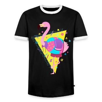 80s Style Flamingo - Männer Kontrast-T-Shirt - Schwarz/Weiß - Vorne - AI Model Female 172 light (172cm) & AI Model Male 178 light (178cm)