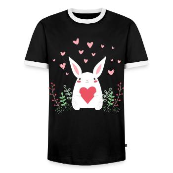 Lapin de l’Est Lapin de Pâques Oreilles de lapin mignon LOL - T-shirt contrasté Homme - noir/blanc - Devant - AI Model Female 172 light (172cm) & AI Model Male 178 light (178cm)