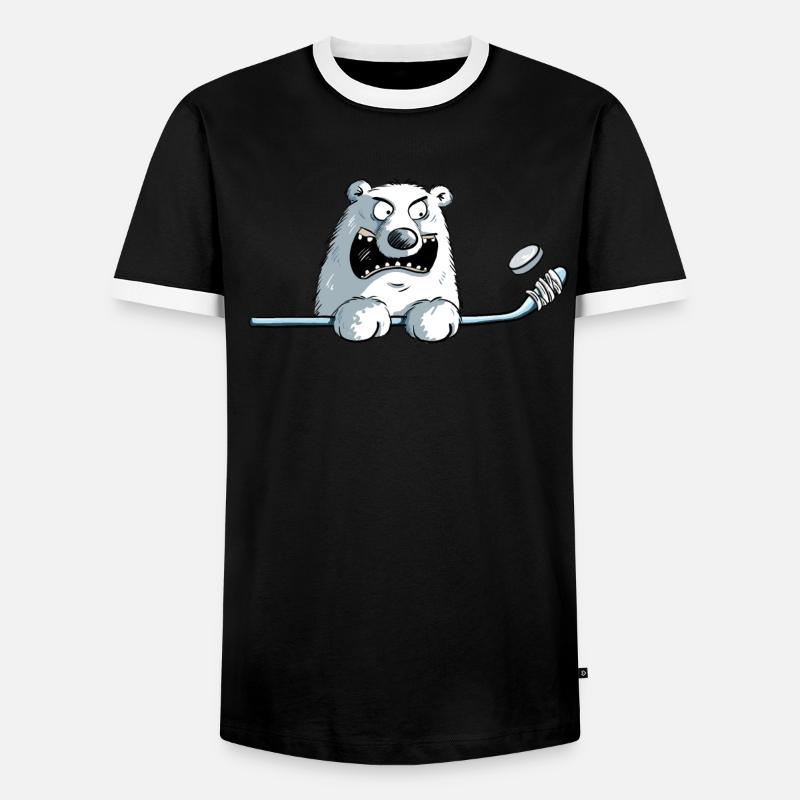 Cooler Eisbär Mit Eishockeyschläger I Eishockey - Männer Kontrast-T-Shirt - Schwarz/Weiß