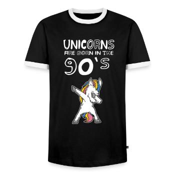 Unicorn Dab Dance 90's Kid Birthday Gift Idea - Men's Ringer Shirt - black/white - Front - AI Model Female 172 light (172cm) & AI Model Male 178 light (178cm)