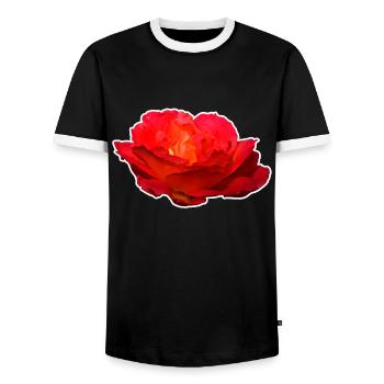 Red rose flower blossom gift - Men's Ringer Shirt - black/white - Front - AI Model Female 172 light (172cm) & AI Model Male 178 light (178cm)