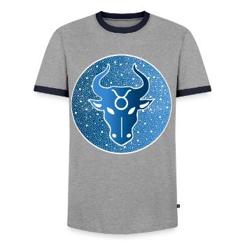Signe astrologique : taureau - T-shirt contrasté Homme - gris/marine  - Devant - AI Model Female 172 light (172cm) & AI Model Male 178 light (178cm)