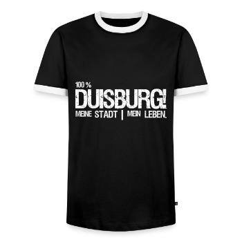 100% Duisburg Stadtleben - Männer Kontrast-T-Shirt - Schwarz/Weiß - Vorne - AI Model Female 172 light (172cm) & AI Model Male 178 light (178cm)