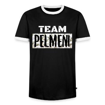 Team Pelmeni Team Group JGA Gift - Men's Ringer Shirt - black/white - Front - AI Model Female 172 light (172cm) & AI Model Male 178 light (178cm)