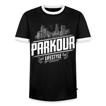 Parkour Lifestyle - Parkour Passion - Freerunning - T-shirt contrasté Homme - noir/blanc - Devant - AI Model Female 172 light (172cm) & AI Model Male 178 light (178cm)