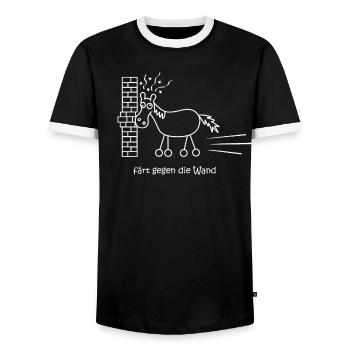 lustiges Pferd, färt, fährt gegen die Wand, Pferd - Männer Kontrast-T-Shirt - Schwarz/Weiß - Vorne - AI Model Female 172 light (172cm) & AI Model Male 178 light (178cm)