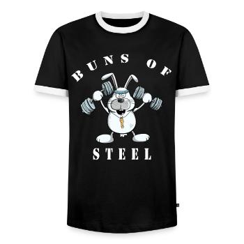Cooler Buns Of Steel Hase Macht Krafttraining - Männer Kontrast-T-Shirt - Schwarz/Weiß - Vorne - AI Model Female 172 light (172cm) & AI Model Male 178 light (178cm)