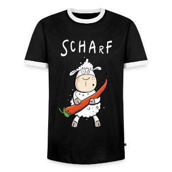 Pepperoni Sheep I Sharp comic pun - Men's Ringer Shirt - black/white - Front - AI Model Female 172 light (172cm) & AI Model Male 178 light (178cm)