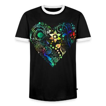 Flower Heart Rainbow - Men's Ringer Shirt - black/white - Front - AI Model Female 172 light (172cm) & AI Model Male 178 light (178cm)