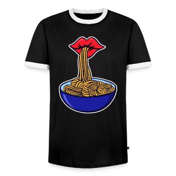 Spaghetti Nudeln Pasta Asciutta Italien Essen - Männer Kontrast-T-Shirt - Schwarz/Weiß - Vorne - AI Model Female 172 light (172cm) & AI Model Male 178 light (178cm)