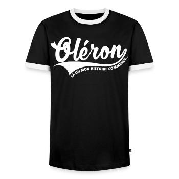 Oléron, Là où mon histoire commence... - T-shirt contrasté Homme - noir/blanc - Devant - AI Model Female 172 light (172cm) & AI Model Male 178 light (178cm)