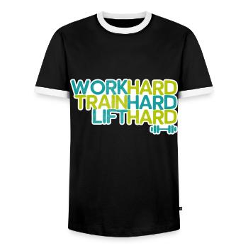 Fitness saying - Men's Ringer Shirt - black/white - Front - AI Model Female 172 light (172cm) & AI Model Male 178 light (178cm)